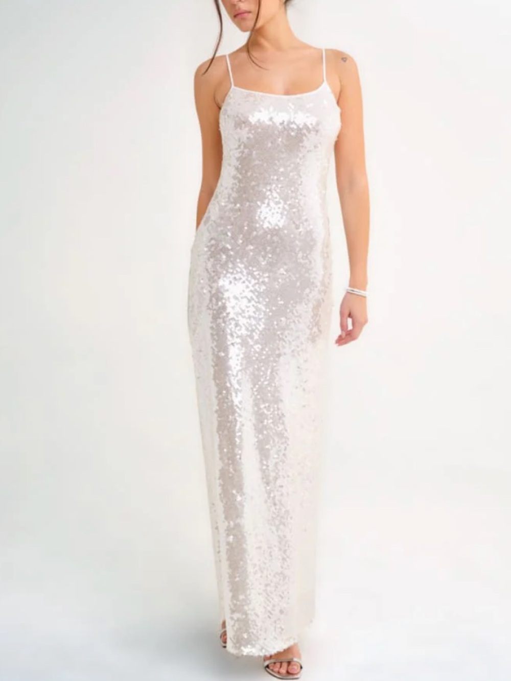 Rumored White Sequin Slip Maxi Dress